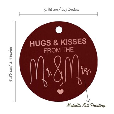 'Hugs & Kisses' Etiquetas de Papel para Lembrancinhas de Casamento com Foil Artesanal para Pendurar - Inkdotpot 100 Etiquetas Metalizadas / Vermelho - Ouro Rosé