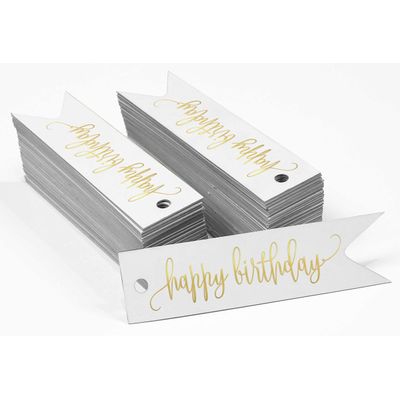 Etiquetas Pendentes de Garrafa 'Feliz Aniversário' Metalizadas para Lembrancinha - Inkdotpot 100 Etiquetas Metalizadas / Branco - Prata