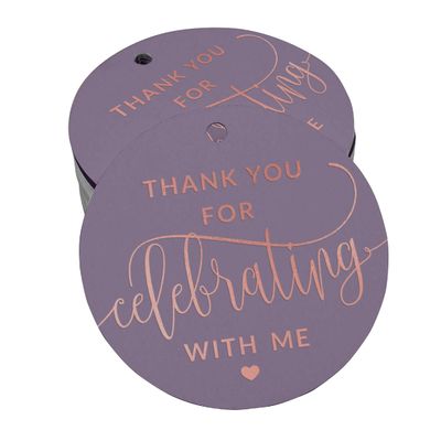 Etiquetas Penduradas em Papel Metalizado 'Obrigado por Celebrar Comigo' para Lembrancinhas de Aniversário - Inkdotpot 50 Etiquetas Metalizadas / Roxo - Ouro Rosé