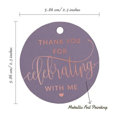 Etiquetas Penduradas em Papel Metalizado 'Obrigado por Celebrar Comigo' para Lembrancinhas de Aniversário - Inkdotpot 50 Etiquetas Metalizadas / Roxo - Ouro Rosé