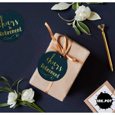 Etiquetas de Papel Metalizado "Um Brinde à Aposentadoria" para Lembrancinhas - Inkdotpot 100 Etiquetas Metalizadas / Azul - Ouro Rosé