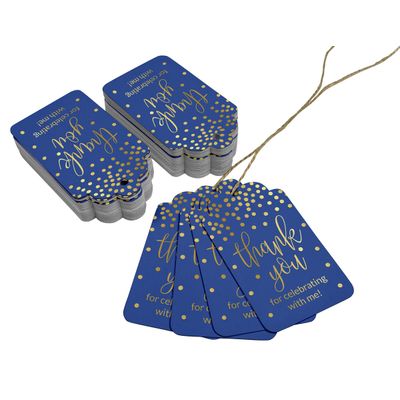 Tags de Papel Metalizado para Pendurar 'Obrigado por Celebrar Comigo' para Lembrancinhas de Aniversário - Inkdotpot 100 Etiquetas Metalizadas / Azul - Dourado