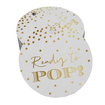 Etiquetas de Papel Metalizado 'Ready to Pop' para Lembrancinhas de Chá de Bebê Prontas para Pendurar - Inkdotpot 100 Etiquetas Metalizadas / Branco - Dourado