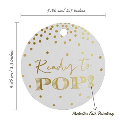 Etiquetas de Papel Metalizado 'Ready to Pop' para Lembrancinhas de Chá de Bebê Prontas para Pendurar - Inkdotpot 100 Etiquetas Metalizadas / Branco - Dourado
