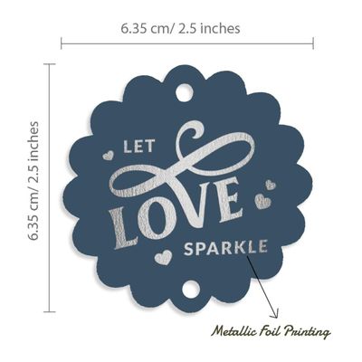 Etiquetas de Papel para Lembrancinhas de Casamento 'Let Love Sparkle' com Foil para Pendurar - Inkdotpot 100 Etiquetas Metalizadas / Azul - Prata
