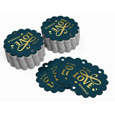 Etiquetas de Papel para Lembrancinhas de Casamento 'Let Love Sparkle' com Foil para Pendurar - Inkdotpot 100 Etiquetas Metalizadas / Azul - Prata