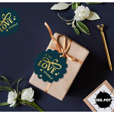 Etiquetas de Papel para Lembrancinhas de Casamento 'Let Love Sparkle' com Foil para Pendurar - Inkdotpot 100 Etiquetas Metalizadas / Azul - Prata