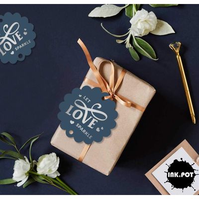 Etiquetas de Papel para Lembrancinhas de Casamento 'Let Love Sparkle' com Foil para Pendurar - Inkdotpot 100 Etiquetas Metalizadas / Azul - Prata