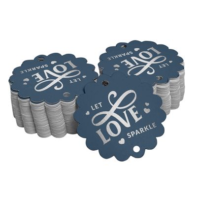 Etiquetas de Papel para Lembrancinhas de Casamento 'Let Love Sparkle' com Foil para Pendurar - Inkdotpot 100 Etiquetas Metalizadas / Azul - Prata