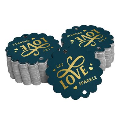 Etiquetas de Papel para Lembrancinhas de Casamento 'Let Love Sparkle' com Foil para Pendurar - Inkdotpot 100 Etiquetas Metalizadas / Azul - Prata