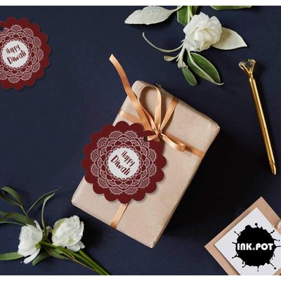 Etiquetas de Papel Metalizado para Pendurar 'Happy Diwali' (Lembrancinhas) - Inkdotpot 50 Etiquetas Metalizadas / Vermelho - Prata