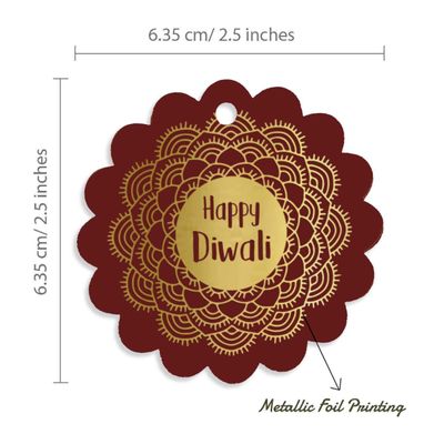 Etiquetas de Papel Metalizado para Pendurar 'Happy Diwali' (Lembrancinhas) - Inkdotpot 50 Etiquetas Metalizadas / Vermelho - Prata