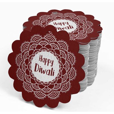 Etiquetas de Papel Metalizado para Pendurar 'Happy Diwali' (Lembrancinhas) - Inkdotpot 50 Etiquetas Metalizadas / Vermelho - Prata