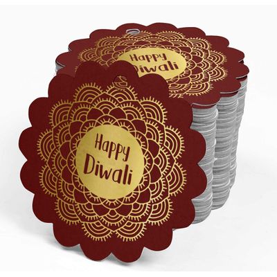 Etiquetas de Papel Metalizado para Pendurar 'Happy Diwali' (Lembrancinhas) - Inkdotpot 50 Etiquetas Metalizadas / Vermelho - Prata
