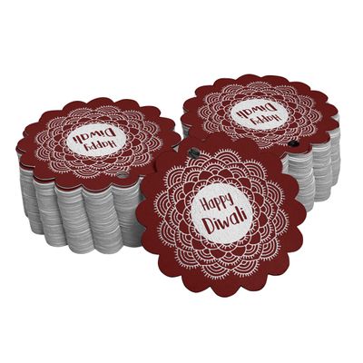 Etiquetas de Papel Metalizado para Pendurar 'Happy Diwali' (Lembrancinhas) - Inkdotpot 50 Etiquetas Metalizadas / Vermelho - Prata