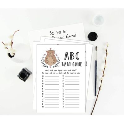 50 Cartões Alfabeto ABC para Bebê com Urso Tema Animal Neutro de Gênero Suprimentos para Festa - Inkdotpot 12,7 Cm × 17,78 Cm / Branco - O Que Tem na Sua Bolsa