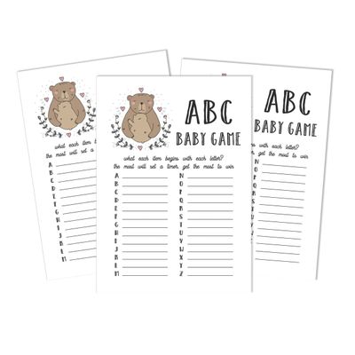 50 Cartões Alfabeto ABC para Bebê com Urso Tema Animal Neutro de Gênero Suprimentos para Festa - Inkdotpot 12,7 Cm × 17,78 Cm / Branco - O Que Tem na Sua Bolsa