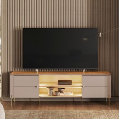 Rack Para Tv Com Nichos Abertos E Pés De Metal Grigio Fosco Canela