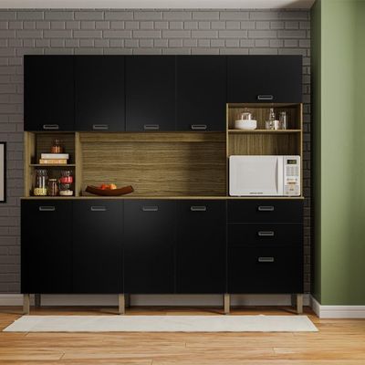 Armario De Cozinha Compacta 10 Portas 2 Gavetas Toronto - Freijó/nero