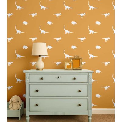 Papel de Parede Estampado Dinossauro Amarelo, Vinil Autoadesivo, Revestimento Fácil para Quarto Infantil e Sala de Brincar - S4Sassy 63,5 cm (L) × 304,8 cm (C) / Amarelo - Vinil Liso