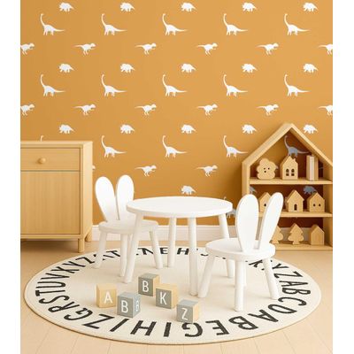 Papel de Parede Estampado Dinossauro Amarelo, Vinil Autoadesivo, Revestimento Fácil para Quarto Infantil e Sala de Brincar - S4Sassy 63,5 cm (L) × 304,8 cm (C) / Amarelo - Vinil Liso