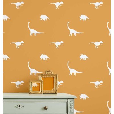 Papel de Parede Estampado Dinossauro Amarelo, Vinil Autoadesivo, Revestimento Fácil para Quarto Infantil e Sala de Brincar - S4Sassy 63,5 cm (L) × 304,8 cm (C) / Amarelo - Vinil Liso