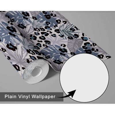 Papel de Parede Folha Tropical com Manchas de Onça, Vinil Autoadesivo Removível para Quarto e Sala - Azul - S4Sassy 63,5 cm (L) × 304,8 cm (C) / Azul - Vinil Liso