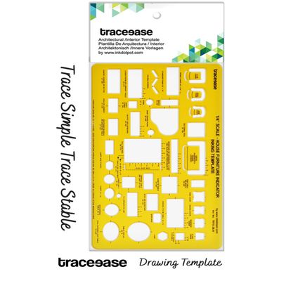 Régua Plástica com Estêncil Impresso, Molde de Símbolos de Mapeamento Geral e Formas para Desenho, 15,2 cm x 17,6 cm - Traceease Amarelo