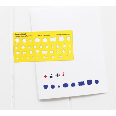 Régua Plástica com Estêncil Impresso, Molde de Símbolos de Mapeamento Geral e Formas para Desenho, 15,2 cm x 17,6 cm - Traceease Amarelo