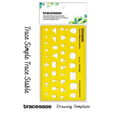 Régua Plástica com Estêncil Impresso, Molde de Símbolos de Mapeamento Geral e Formas para Desenho, 15,2 cm x 17,6 cm - Traceease Amarelo