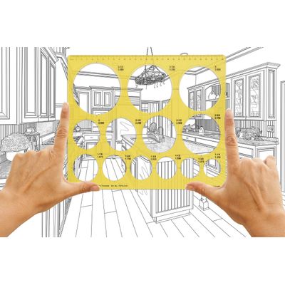 Gabarito Geométrico de Múltiplos Padrões para Desenho, Estêncil e Régua Medidora - Kit de 10 Peças - Traceease Amarelo