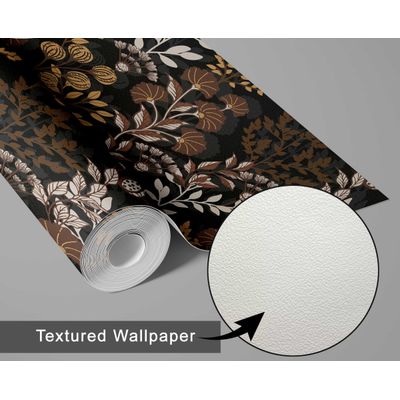Papel de Parede Vinílico Autoadesivo Botânico Vintage Floral Marrom, Revestimento Decorativo Fácil DIY para Quarto e Sala - S4Sassy 63,5 cm (L) × 152,4 cm (C) / Marrom - Vinil Texturizado