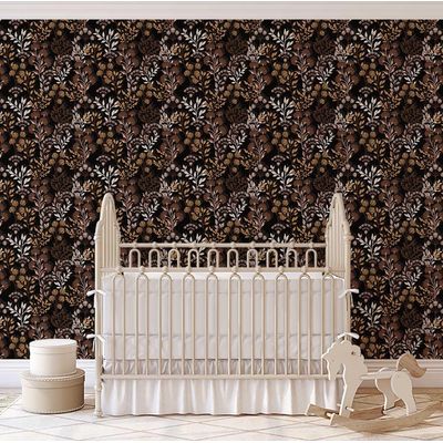 Papel de Parede Vinílico Autoadesivo Botânico Vintage Floral Marrom, Revestimento Decorativo Fácil DIY para Quarto e Sala - S4Sassy 63,5 cm (L) × 152,4 cm (C) / Marrom - Vinil Texturizado