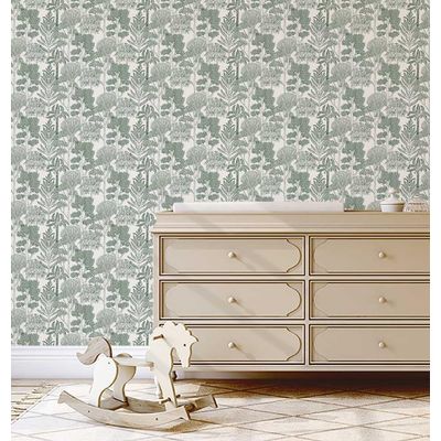 Papel Contact Adesivo Vinílico Impermeável Verde, Árvores Tropicais Esboçadas, Removível, para Inquilinos, Quarto e Sala de Jantar - S4Sassy 63,5 cm (L) × 914,4 cm (C) / Verde - Vinil Texturizado