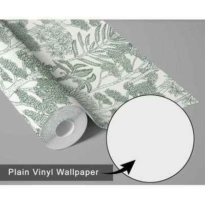 Papel Contact Adesivo Vinílico Impermeável Verde, Árvores Tropicais Esboçadas, Removível, para Inquilinos, Quarto e Sala de Jantar - S4Sassy 63,5 cm (L) × 914,4 cm (C) / Verde - Vinil Texturizado