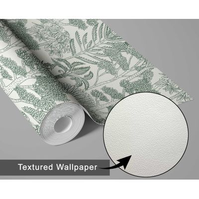 Papel Contact Adesivo Vinílico Impermeável Verde, Árvores Tropicais Esboçadas, Removível, para Inquilinos, Quarto e Sala de Jantar - S4Sassy 63,5 cm (L) × 914,4 cm (C) / Verde - Vinil Texturizado