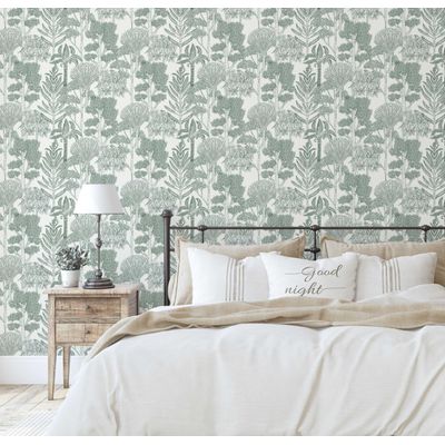 Papel Contact Adesivo Vinílico Impermeável Verde, Árvores Tropicais Esboçadas, Removível, para Inquilinos, Quarto e Sala de Jantar - S4Sassy 63,5 cm (L) × 914,4 cm (C) / Verde - Vinil Texturizado