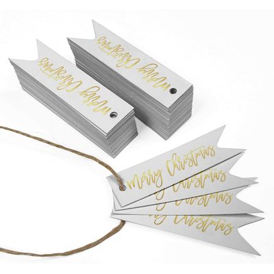 Etiquetas de Papel para Lembrancinhas 'Merry Christmas' com Foil para Pendurar - Inkdotpot 50 Etiquetas Metalizadas / Branco - Ouro Rosé
