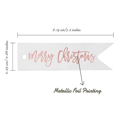 Etiquetas de Papel para Lembrancinhas 'Merry Christmas' com Foil para Pendurar - Inkdotpot 50 Etiquetas Metalizadas / Branco - Ouro Rosé