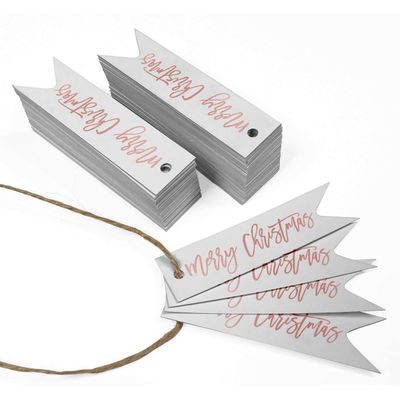 Etiquetas de Papel para Lembrancinhas 'Merry Christmas' com Foil para Pendurar - Inkdotpot 50 Etiquetas Metalizadas / Branco - Ouro Rosé