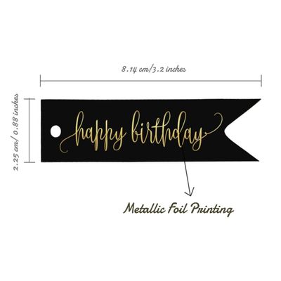 Etiquetas de Papel para Lembrancinha 'Happy Birthday' com Acabamento Metalizado para Pendurar - Inkdotpot 100 Etiquetas Metalizadas / Preto - Ouro Rosé