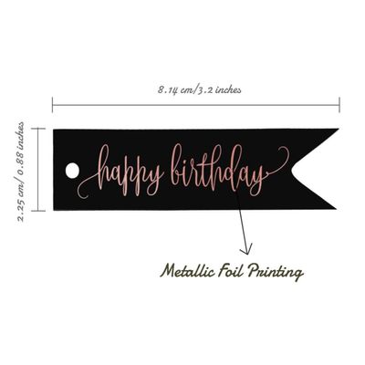 Etiquetas de Papel para Lembrancinha 'Happy Birthday' com Acabamento Metalizado para Pendurar - Inkdotpot 100 Etiquetas Metalizadas / Preto - Ouro Rosé