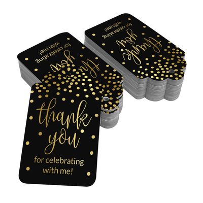 Etiquetas Pendentes de Papel Metalizado 'Thank You For Celebrating With Me' para Lembrancinhas de Aniversário - Inkdotpot 100 Etiquetas Metalizadas / Preto - Dourado