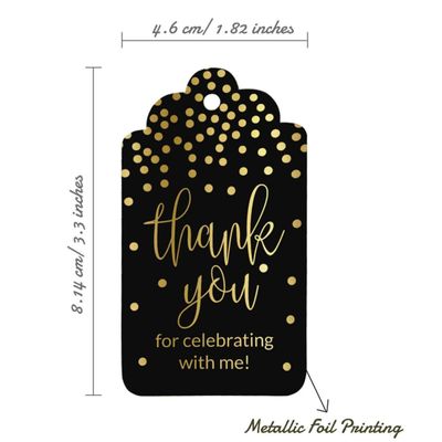 Etiquetas Pendentes de Papel Metalizado 'Thank You For Celebrating With Me' para Lembrancinhas de Aniversário - Inkdotpot 100 Etiquetas Metalizadas / Preto - Dourado