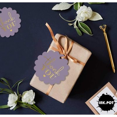 Etiquetas de Papel Metalizado Obrigado para Lembrancinhas de Chá de Noiva - Inkdotpot 100 Etiquetas Metalizadas / Roxo - Dourado