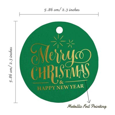 Etiquetas de Lembrancinha para Pendurar em Papel Metalizado com Texto 'Merry Christmas & Happy New Year' - Inkdotpot 100 Etiquetas Metalizadas / Verde - Dourado