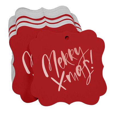 Etiquetas de Papel Metalizadas 'Merry X-Mas' para Lembrancinhas em Formato de Suporte para Pendurar - Inkdotpot 50 Etiquetas Metalizadas / Vermelho - Ouro Rosé