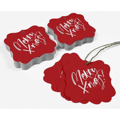 Etiquetas de Papel Metalizadas 'Merry X-Mas' para Lembrancinhas em Formato de Suporte para Pendurar - Inkdotpot 50 Etiquetas Metalizadas / Vermelho - Prata