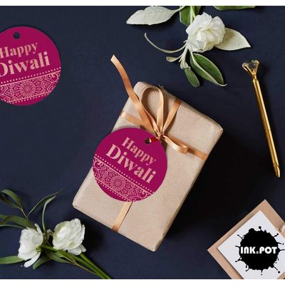 Etiquetas Pendentes de Papel Metalizado Feliz Diwali para Lembrancinhas - Inkdotpot 50 Etiquetas Metalizadas / Rosa - Ouro Rosé