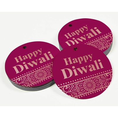 Etiquetas Pendentes de Papel Metalizado Feliz Diwali para Lembrancinhas - Inkdotpot 50 Etiquetas Metalizadas / Rosa - Ouro Rosé